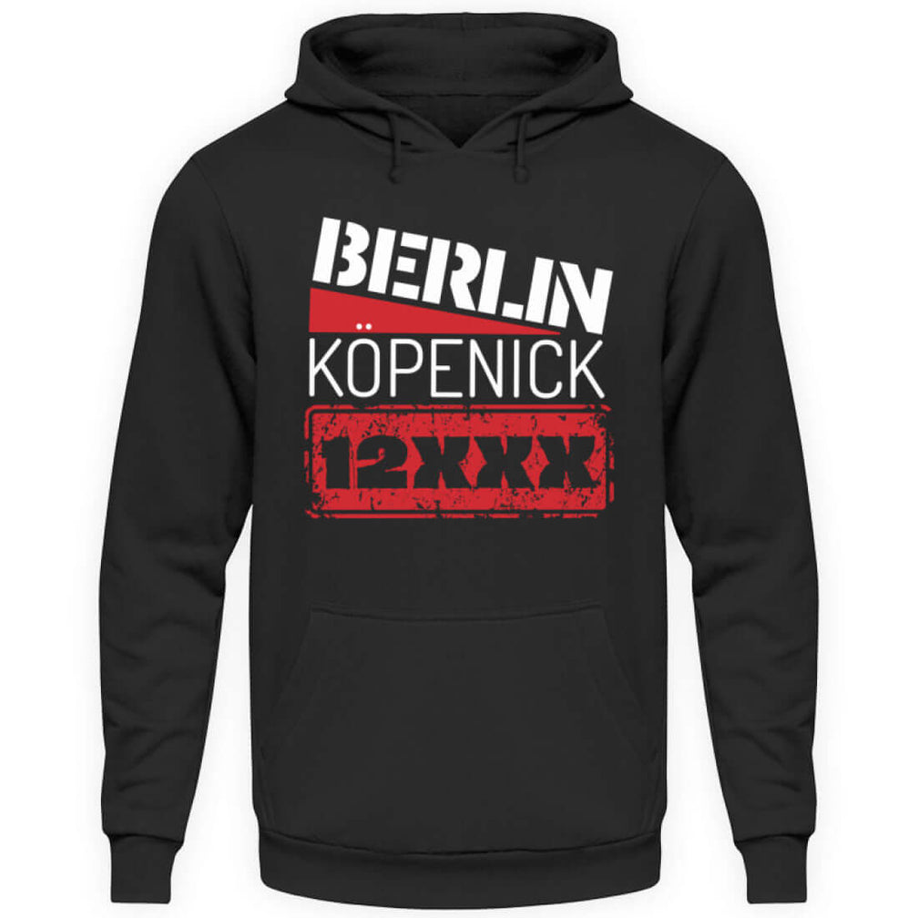 Köpenick 12XXX Herren Hoody in Schwarz mit Berliner Design, ideal für Alltag und Bezirksliebe.