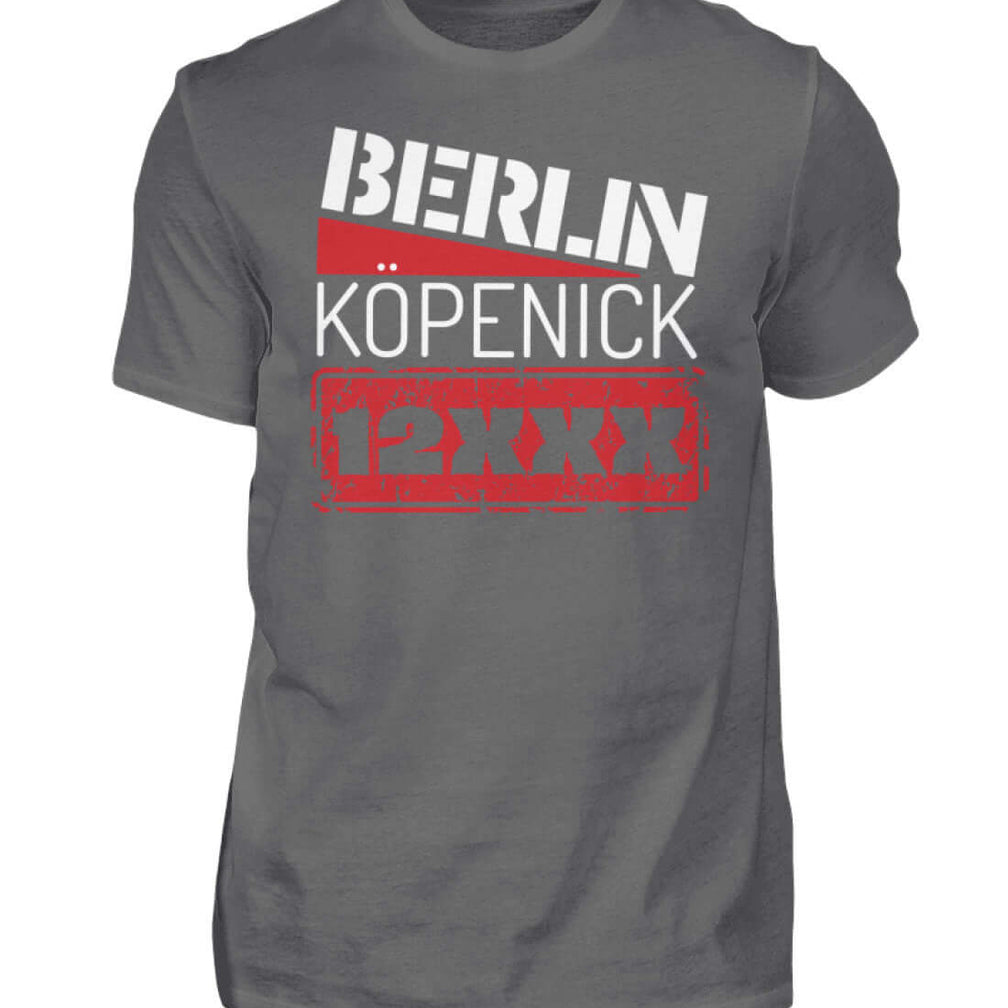 Stylisches Grau-Shirt mit rotem Berlin Köpenick 12XXX Aufdruck

