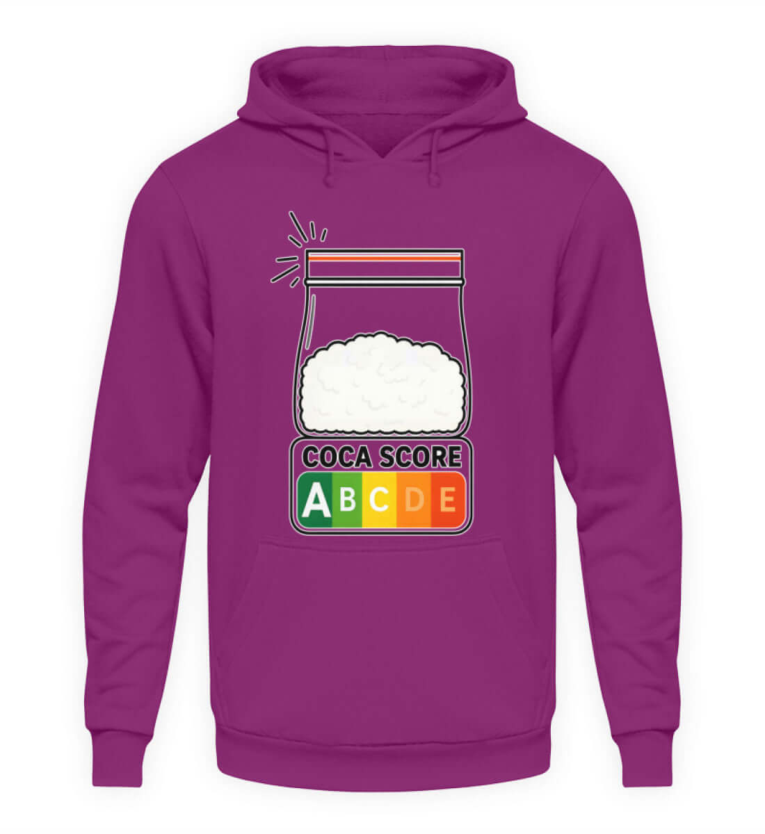 Coca Score Herren Hoody in lila mit ironischem Frontprint – stilvoll und humorvoll, aus 80% Baumwolle und 20% Polyester.