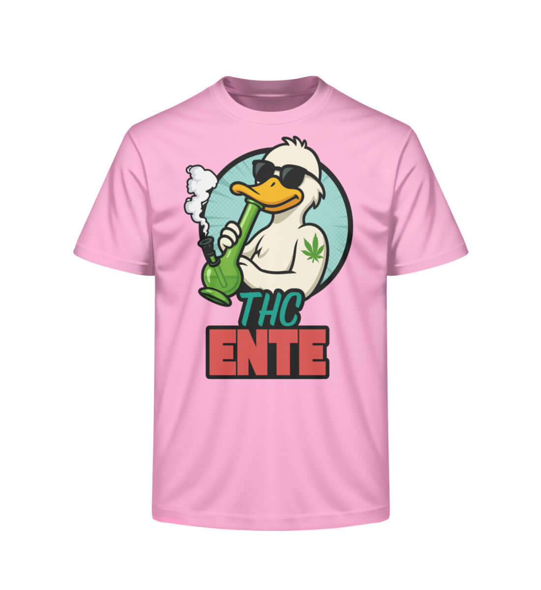 Pinkes Bio T-Shirt mit chilliger Cartoon-Ente und Joint

