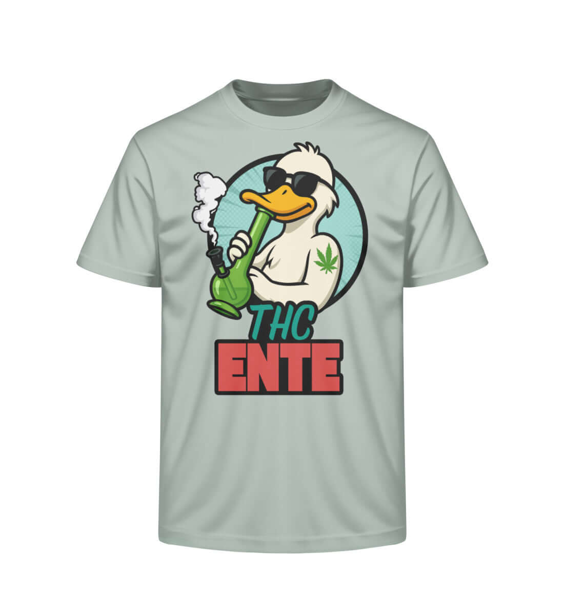 Weißes Bio T-Shirt mit bekiffter Ente und Bong

