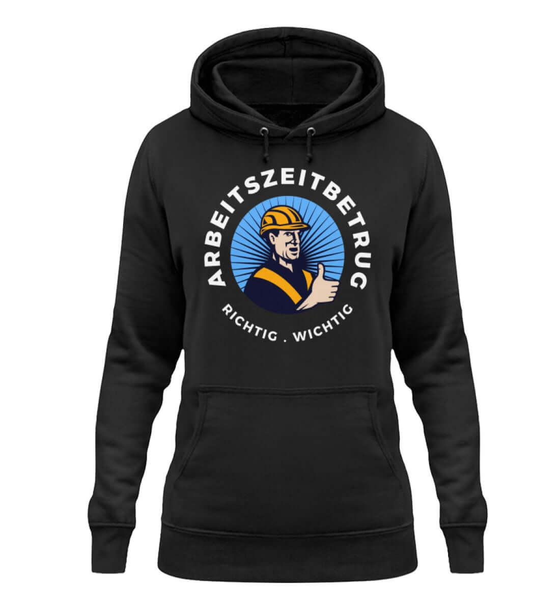 Schwarzer Damen Hoodie mit frechem Arbeitszeitbetrug-Motiv


