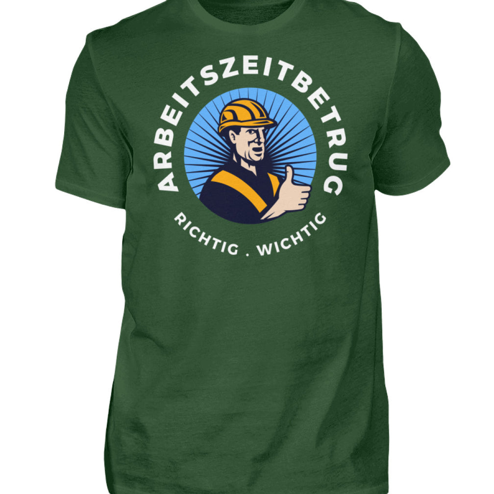 Grünes Funshirt mit Aufdruck Arbeitszeitbetrug und Retro-Motiv

