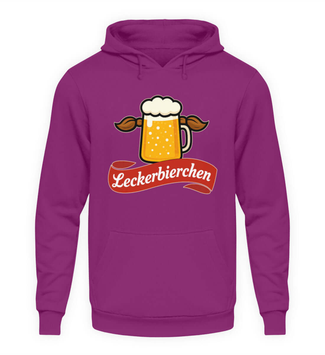 Leckerbierchen Retro Hoodie in Lila mit witzigem Bier-Motiv für entspannte Freizeitlooks.