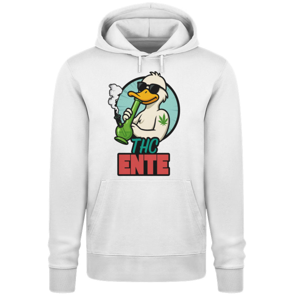 Hellgrauer Herren Hoodie mit THC Ente und Joint im Comicstil

