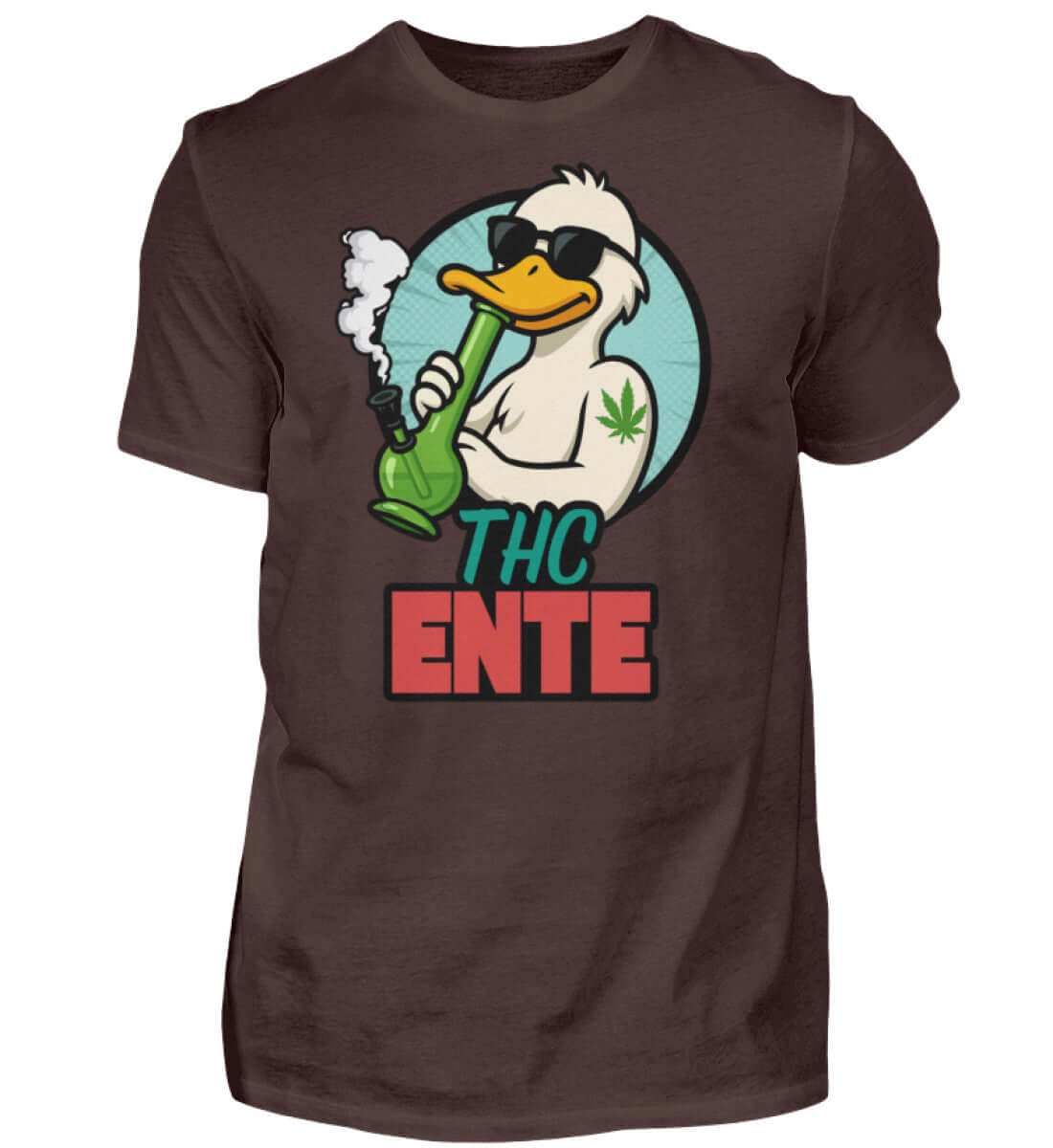 Braunfarbenes Funshirt mit THC Ente Print und lustiger Zeichnung