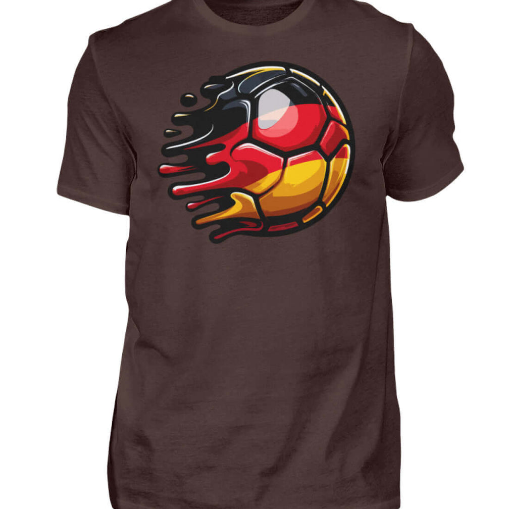 Herren T-Shirt mit einem stylisierten Fußball im Deutschland-Design, ideal für Fußball-Fans.