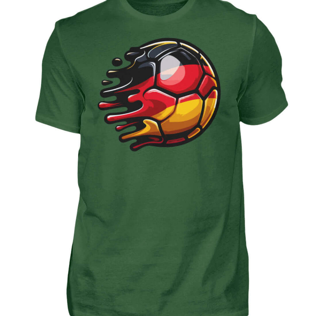 Grünes Herren T-Shirt mit einem dynamischen Fußball-Design in den Farben der Deutschlandflagge.