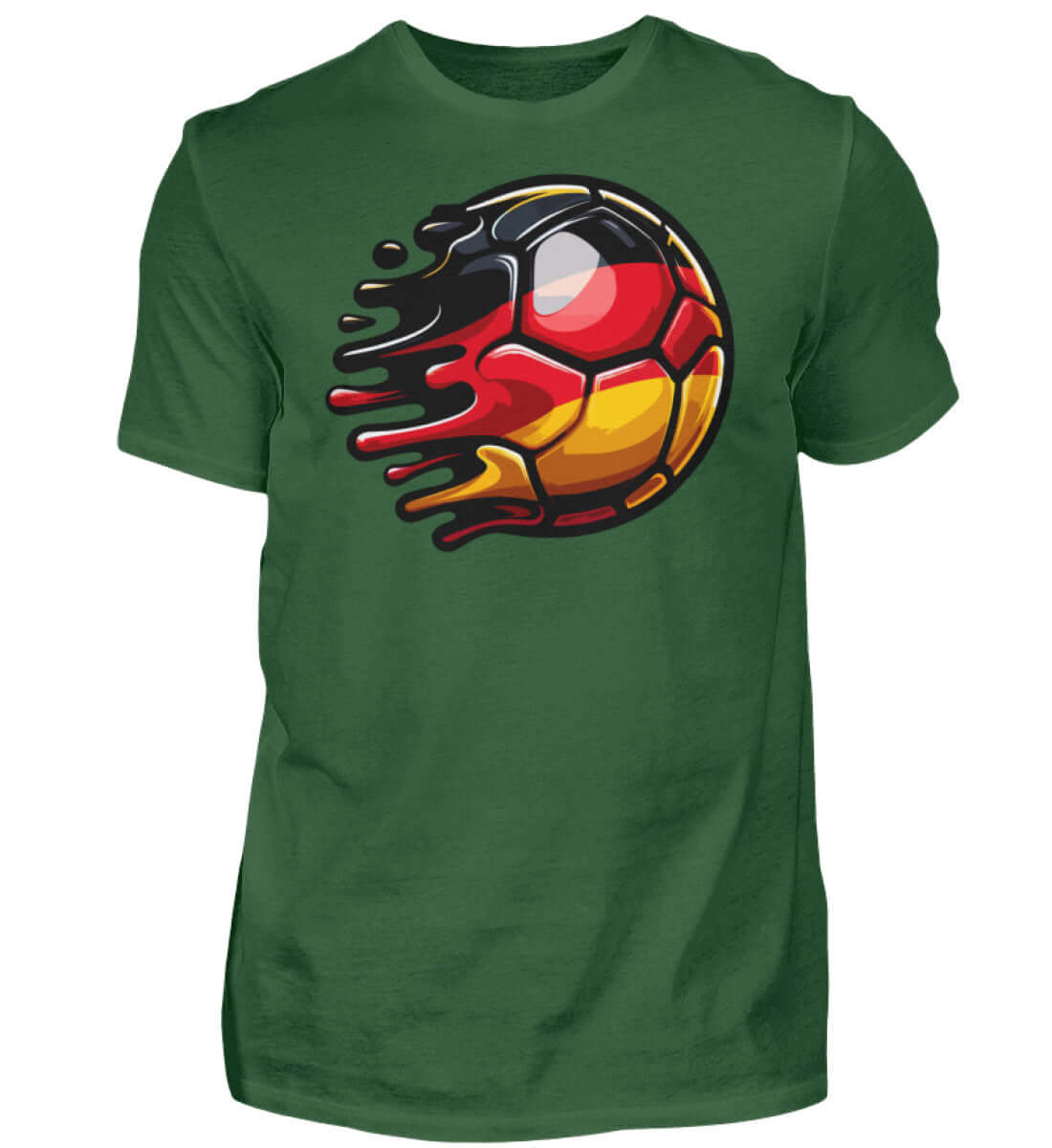Grünes Herren T-Shirt mit einem dynamischen Fußball-Design in den Farben der Deutschlandflagge.