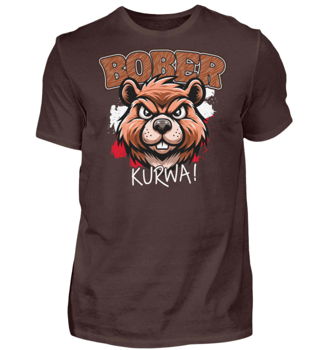Bober Kurwa Tee design featuring a cartoon bear with the words 'BOBER KURWA!' in bold letters.