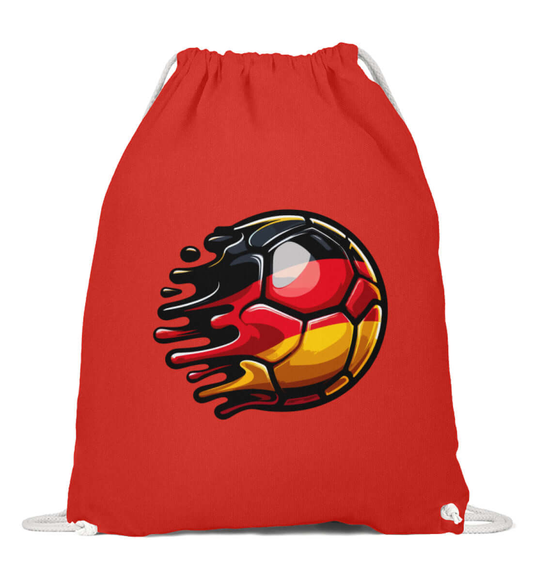 Sportbeutel mit Fußball-Design in den Farben Deutschlands, ideal für Fans und umweltfreundlich.