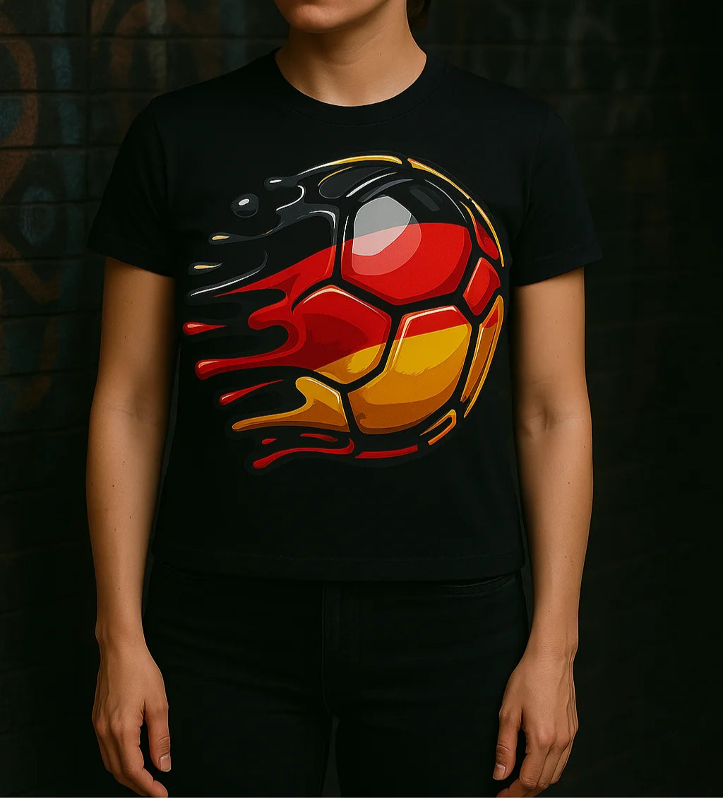 Modernes Damen T-Shirt für Fußballfans – sportliches Streetwear-Design mit Deutschland-Motiv aus der Pixdesign Fan-Kollektion