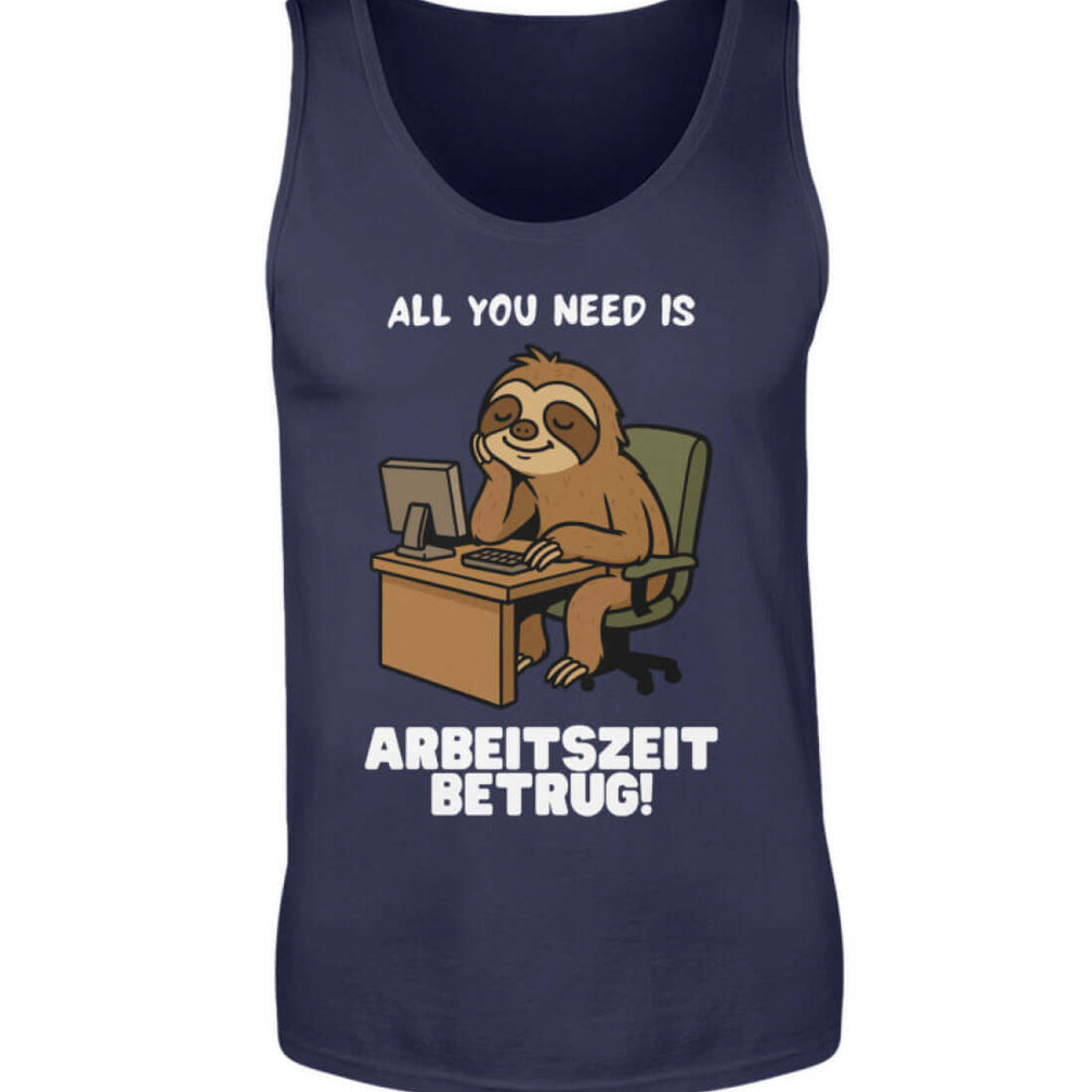 Navyfarbenes Tanktop mit lustigem Faultier-Motiv für Bürorebellen

