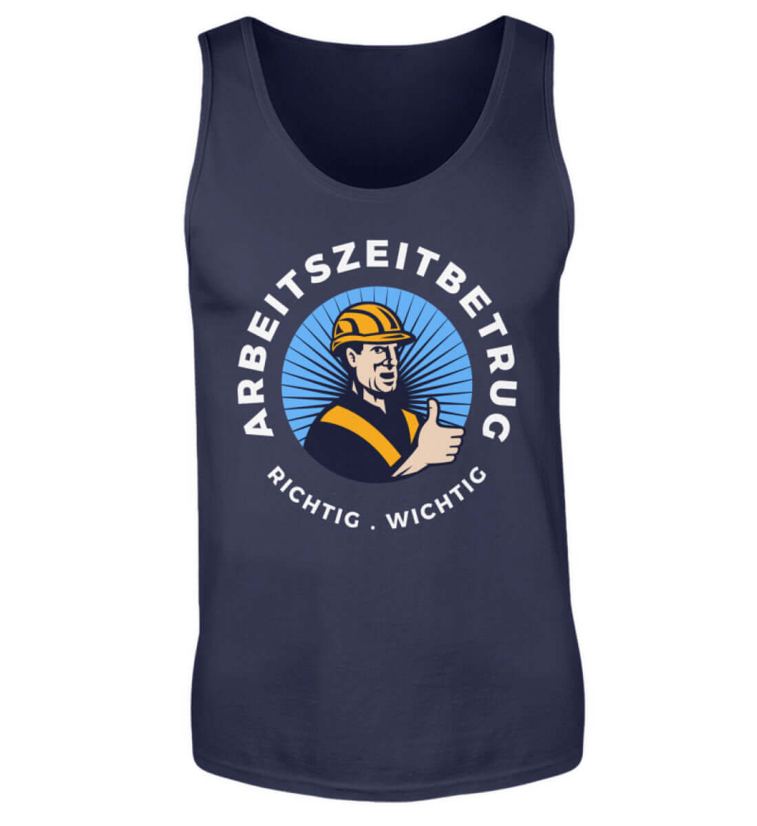 Dunkelblaues Herren Tanktop mit Retro-Design und Spruch

