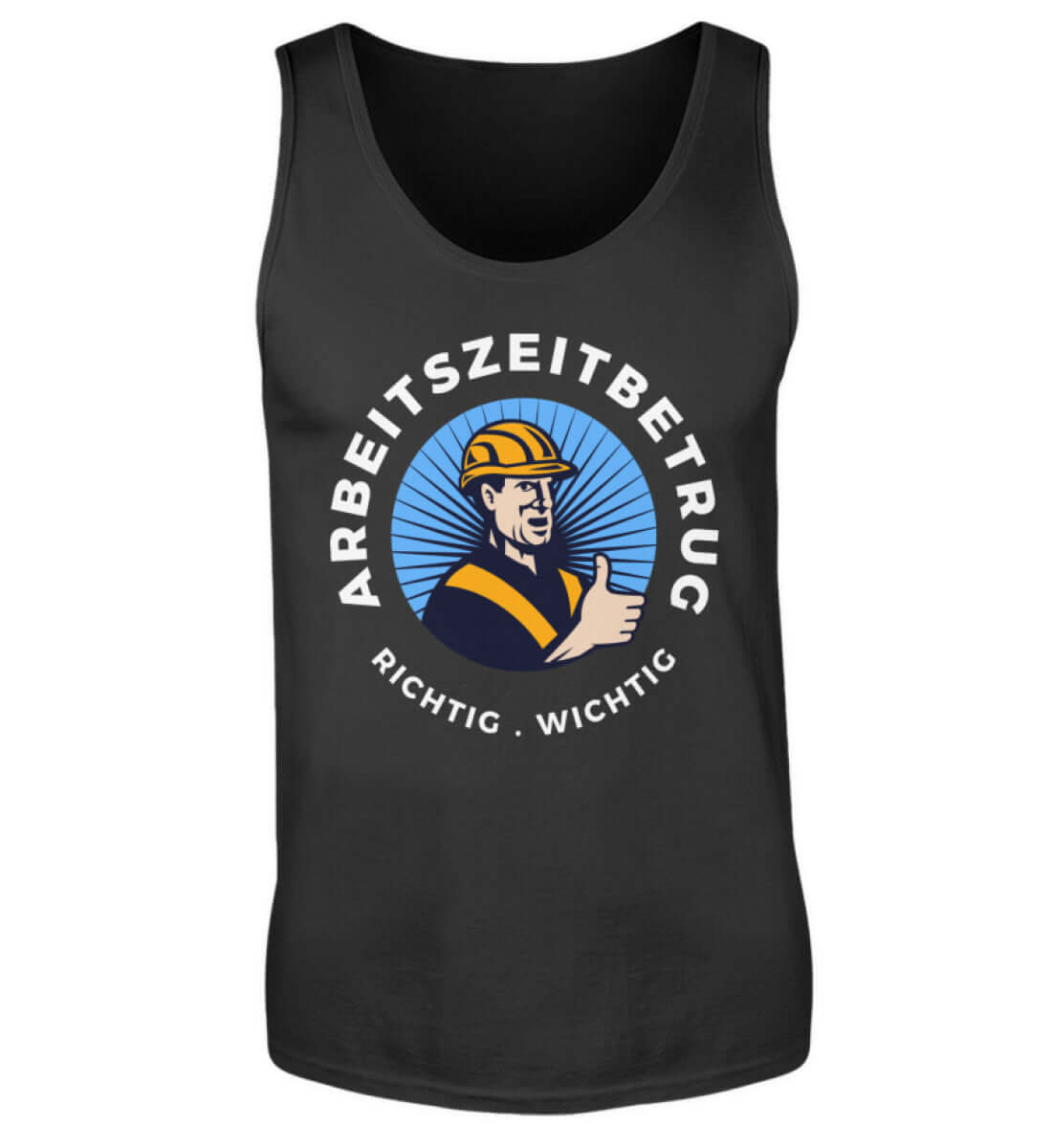 Schwarzes Tanktop mit witzigem Arbeitszeitbetrug-Aufdruck

