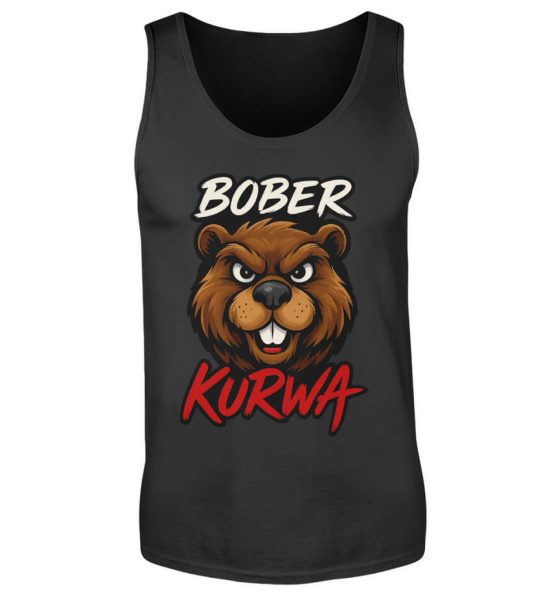 Schwarzes Tanktop mit Bober Kurwa Design und aggressivem Tierkopf