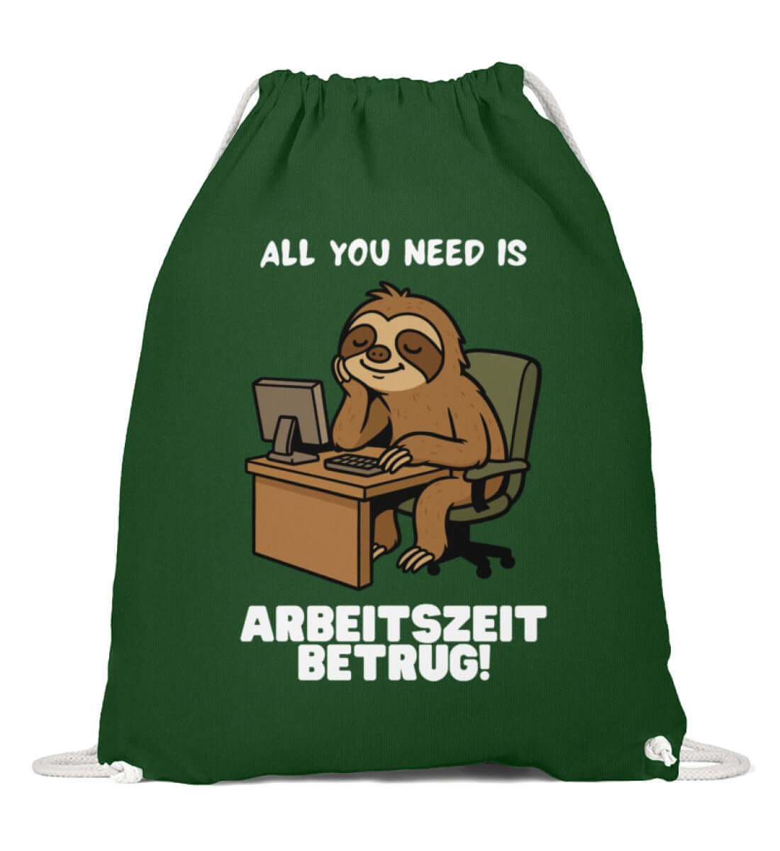 Grüner Beutel mit witzigem Arbeitszeitbetrug-Faultier-Design

