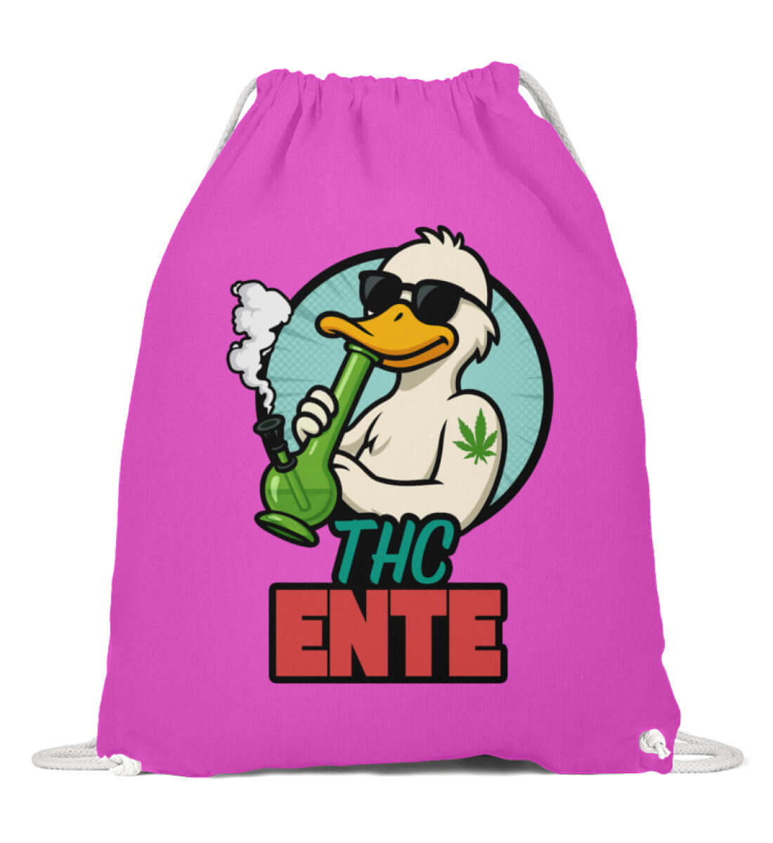 Pinker Beutel mit THC Ente Motiv für Spaßvögel mit Humor