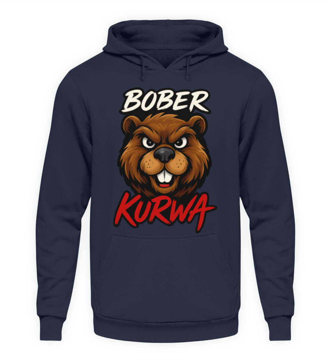 Navyfarbener Hoodie mit Bober Kurwa Biber Print für Männer und Frauen