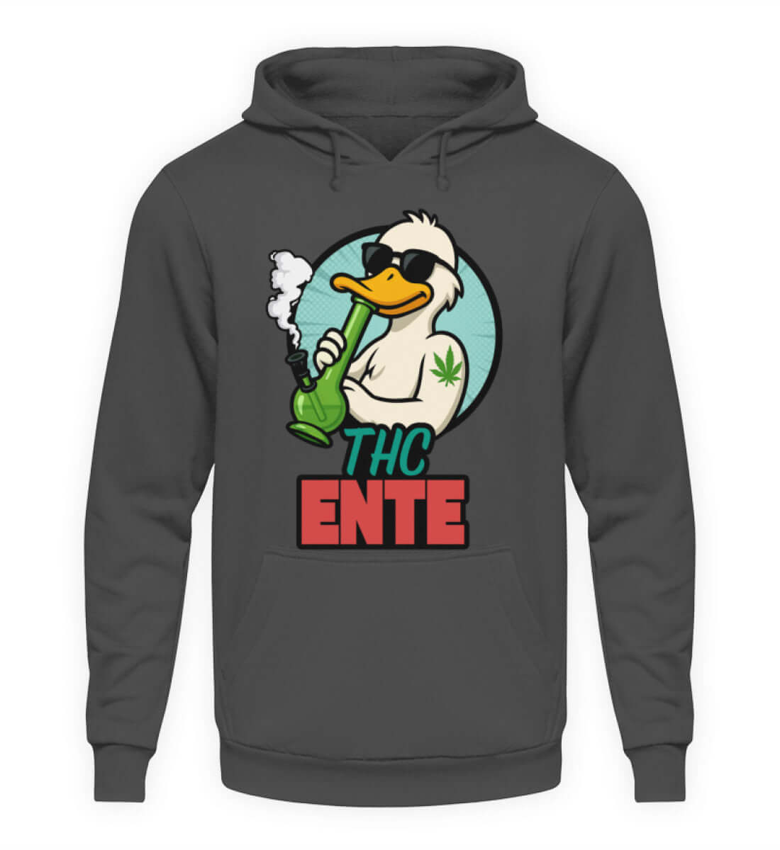Anthrazitfarbener Hoodie mit entspannter THC Comicente
