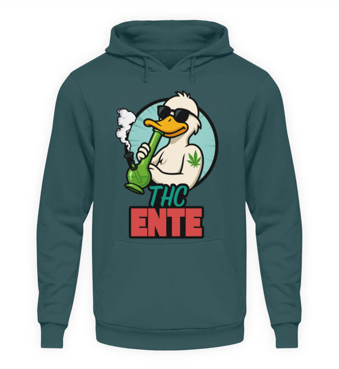 Petrolfarbener Hoodie mit THC Ente und chilligem Design