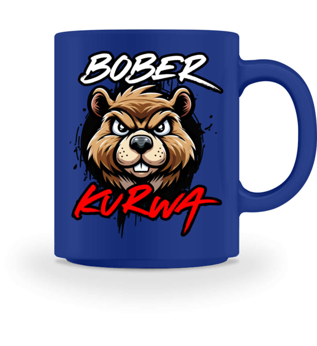 Bober Kurwa Keramikbecher – biberdesign mug with vibrant colors and bold lettering, perfect for coffee lovers.