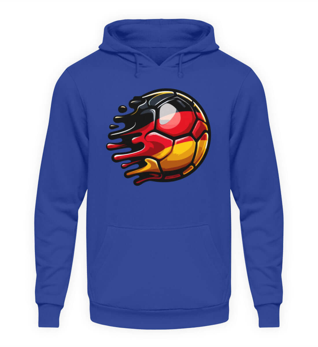 Herren Hoodie in Blau mit Fußball-Deutschland Motiv in dynamischem Design.