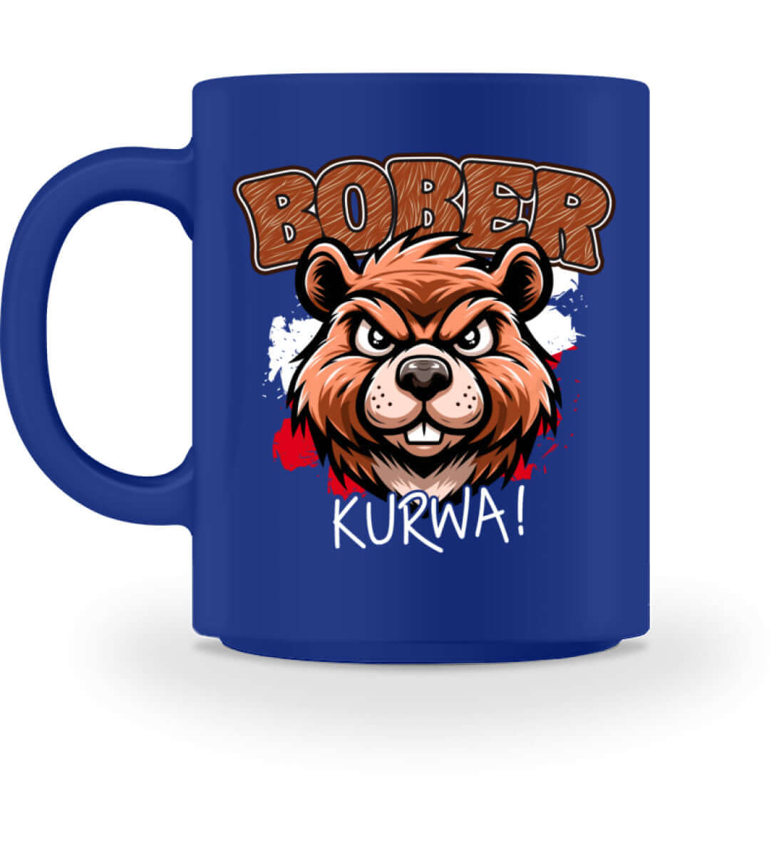 Bober Kurwa Kaffeetasse in blau mit bärigem Motiv, ideal für Kaffee und Tee, 374ml Volumen