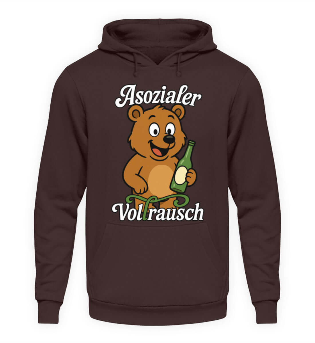 Herren Hoody "Asozialer Vollrausch" mit frechem Cartoon-Bär und Flasche, ideal für Partys und feiern.