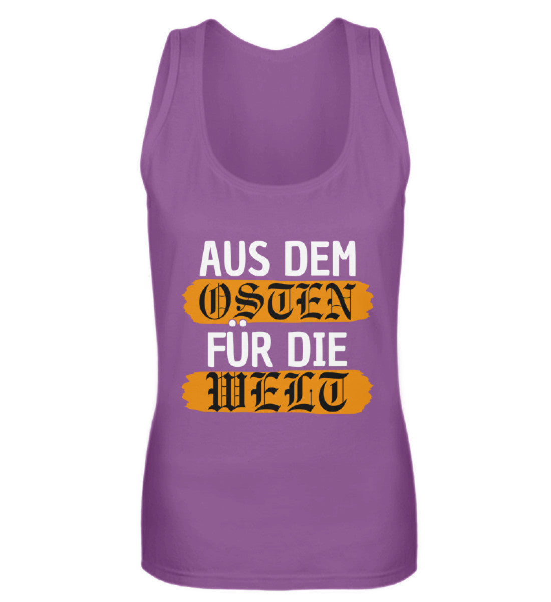 Ostdeutschland Tank-Top Damen Premium lila mit Aufdruck "Aus dem Osten für die Welt" für stolze Ossis