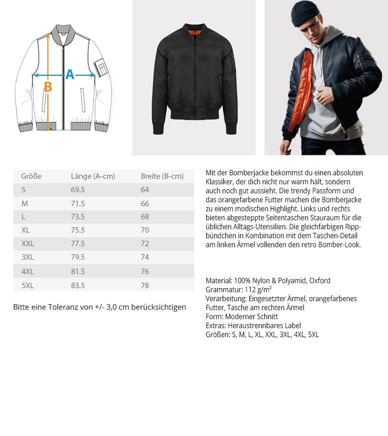 Die Unisex-Bomberjacke vereint Stil und Funktionalität in einem Kleidungsstück. Ihr moderner Schnitt und das 100 % Nylon- und Polyamidmaterial in Oxford-Qualität garantieren Tragekomfort und Langlebigkeit. Mit einer Grammatur von 112 g/m² bietet diese Jacke die perfekte Balance zwischen Leichtigkeit und Wärme. Kombiniert mit einer Denim Jeans, kreieren Sie mühelos lässige Alltagslooks, die sowohl bequem als auch stilvoll sind.