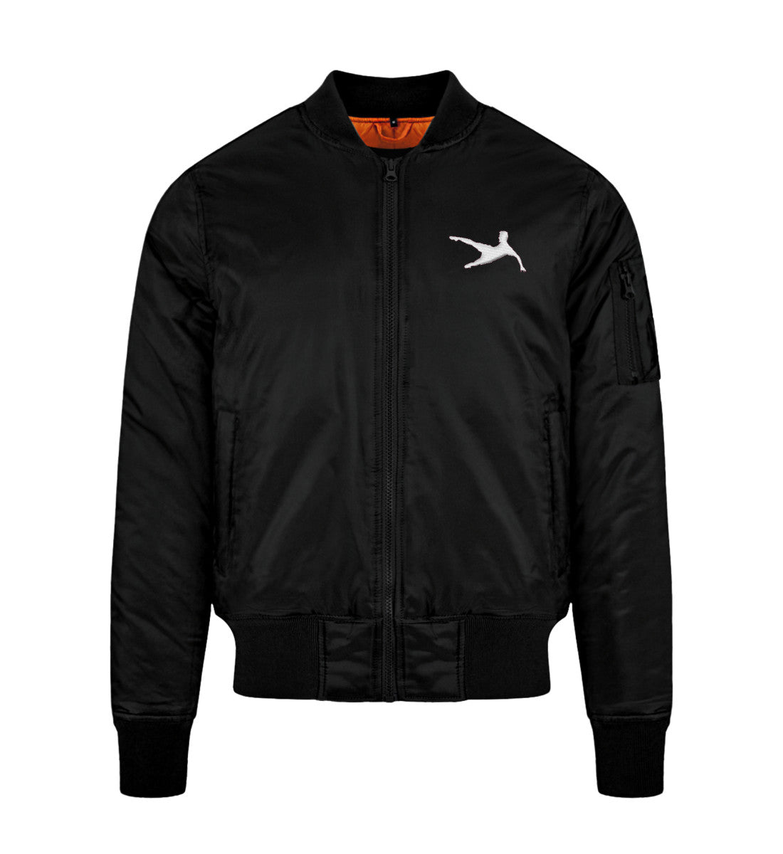 Schwarze Bomberjacke mit weißer Umrandung und gesticktem Air-Move-Design, modern und kontraststark